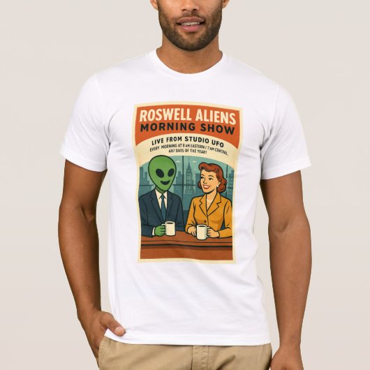 UFO TV Anchorman Morning Show Roswell Aliens T-shirt (Voorkant)