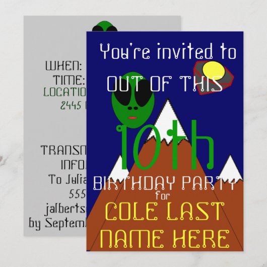 UFO - uitnodiging voor Alien Birthday (Voorkant / Achterkant)