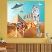 UFO Vacation Egypt Pyramid Hotel Surreal Collage Canvas Afdruk (Insitu (Woonkamer))