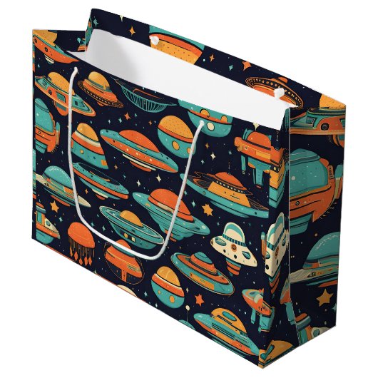 UFO vintage kunst Groot Cadeauzakje (Voorkant Gekanteld)
