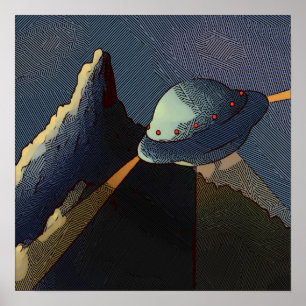 ufo vliegende bergen fantasie buitenaards landscha poster