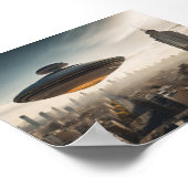 UFO vliegende schotel over de stad Poster (Hoek)
