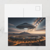 UFO vliegende schotel over een buitenaardse stad Briefkaart (Voorkant / Achterkant)