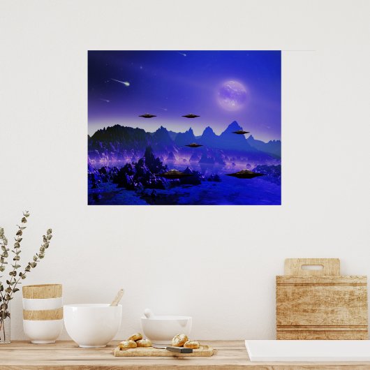 UFO-vliegobject in de ruimte Poster (Keuken)