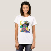 UFO Zwarte Kat Maan Kunst T-shirt (Voorkant volledig)
