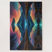 UFO zweeft boven kleurrijke bergen en meer Legpuzzel (Verticaal)