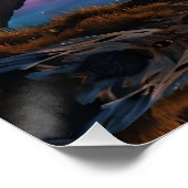 UFO zweeft boven kleurrijke bergen en meer Perfect Poster (Hoek)