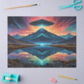 UFO zweeft boven kleurrijke bergen en meer Tissuepapier (Craft)