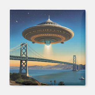 UFO zweeft boven San Francisco Bay Bridge 2035 Magneet