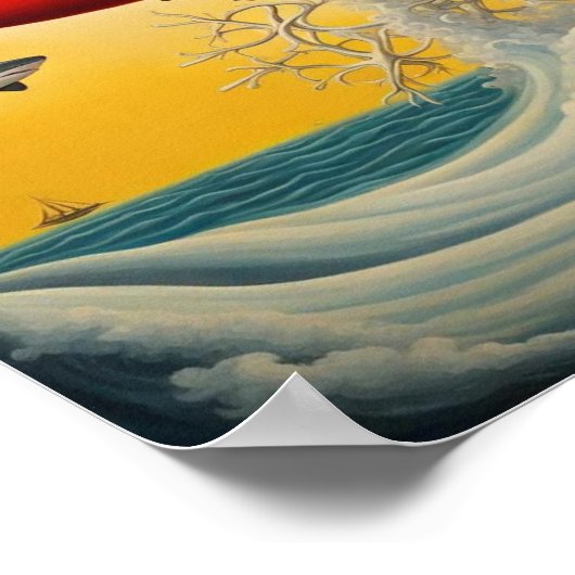 UFO zweven over golven muurkunst Poster (Hoek)