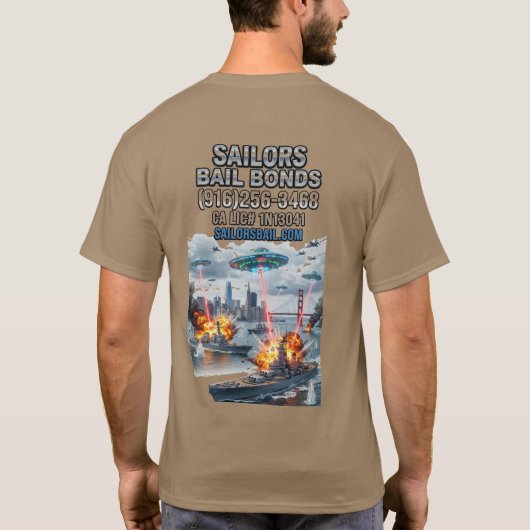 UFOs attack US Navy in San Francisco Bay T-shirt (Achterkant)
