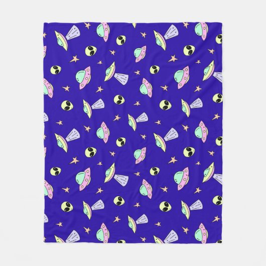 UFO's, buitenaardse gezichten en sterren op blauwe Fleece Deken (Voorkant)