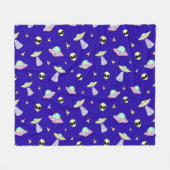 UFO's, buitenaardse gezichten en sterren op blauwe Fleece Deken (Voorkant (Horizontaal))