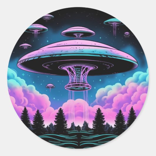 UFO's buitenaardse invasie esthetisch Ronde Sticker (Voorkant)