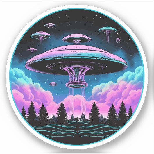 UFO's buitenaardse invasie esthetisch Sticker (Voorkant)