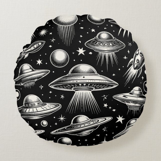 UFO's en Flying Saucers Sci Fi Sierkussen Rond Kussen (Voorkant)