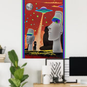 UFO's verplaatsen de Moai Poster (Thuiskantoor)
