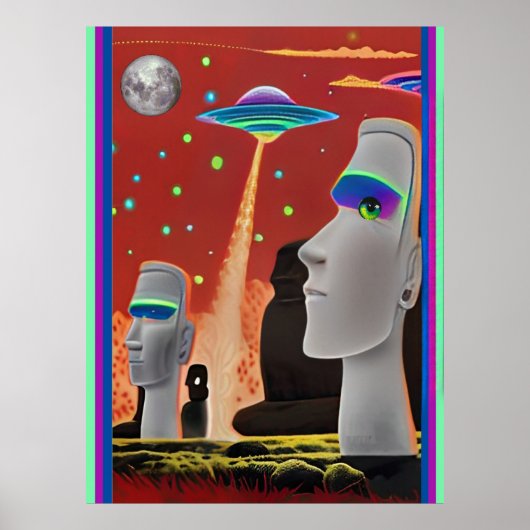 UFO's verplaatsen de Moai Poster (Voorkant)