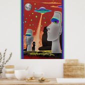 UFO's verplaatsen de Moai Poster (Keuken)