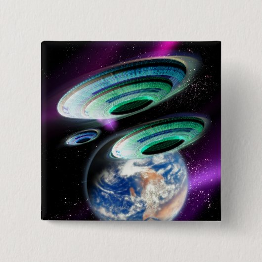 UFO's Vierkante Button 5,1 Cm (Voorkant)