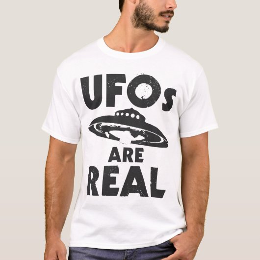 UFO's ZIJN REAL zwarte tekst T-shirt (Voorkant)