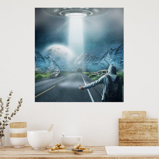 ufus alien ruimteschip en hitchiker surrealistisch poster (Keuken)