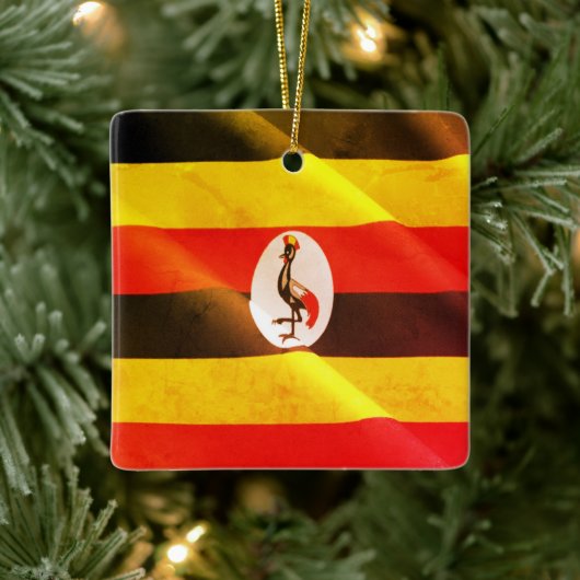 UG002 UGANDA, Waving Flag. Afrika, Keramisch Ornament (Boom)