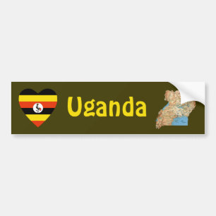 Uganda Flag Heart + Map Bumpersticker