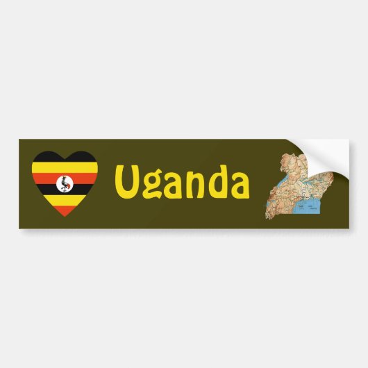 Uganda Flag Heart + Map Bumpersticker (Voorkant)