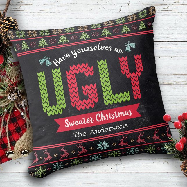 Uganda kerstkeuken Nordic Knit Fun Chalkboard Kussen (Creator heeft geüpload)