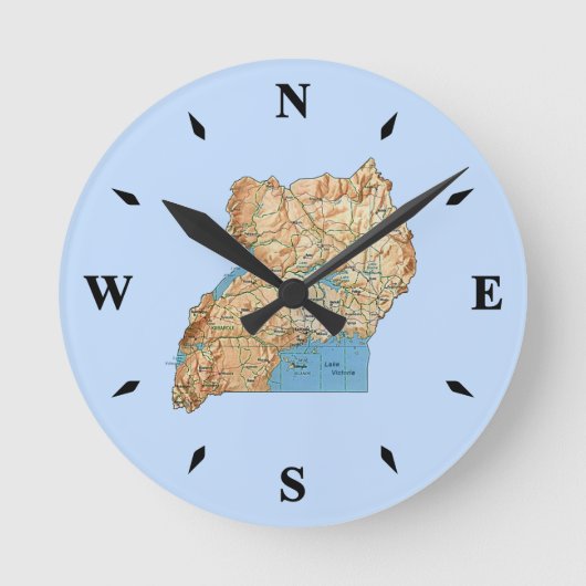Uganda Map Clock Ronde Klok (Voorkant)