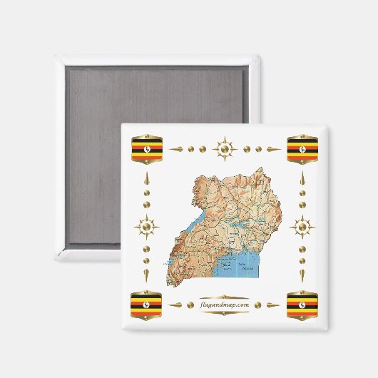 Uganda Map + Flags Magnet (Voorkant / Achterkant)