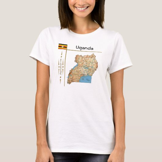Uganda Map + vlag + Titel T-Shirt (Voorkant)