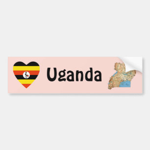 Uganda Vlag Hart + Landkaart Bumpersticker