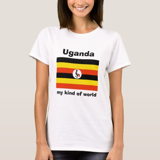 Uganda Vlag + Kaart + Tekst T-shirt (Voorkant)