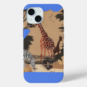 Uganda Wildlife Kaart Kunst Afdrukken iPhone 15 Case