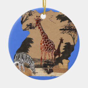 Uganda Wildlife Kaart Kunst Afdrukken Keramisch Ornament