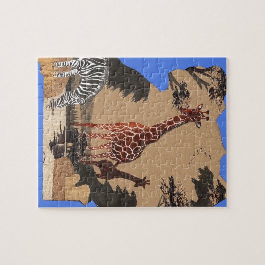 Uganda Wildlife Kaart Kunst Afdrukken Legpuzzel (Horizontaal)