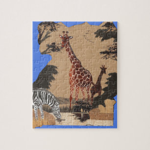 Uganda Wildlife Kaart Kunst Afdrukken Legpuzzel