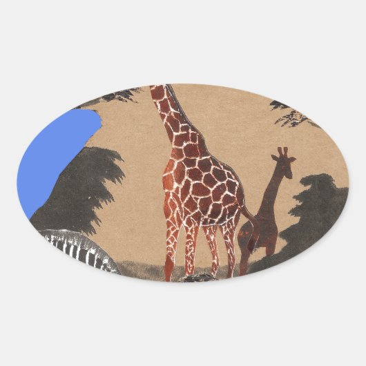 Uganda Wildlife Kaart Kunst Afdrukken Ovale Sticker (Voorkant)