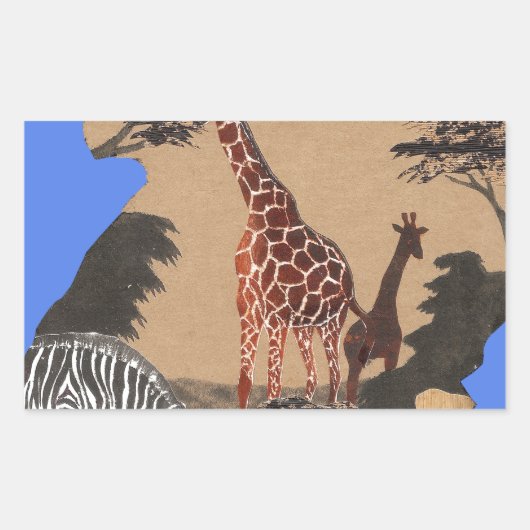 Uganda Wildlife Kaart Kunst Afdrukken Rechthoekige Sticker (Voorkant)