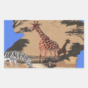 Uganda Wildlife Kaart Kunst Afdrukken Rechthoekige Sticker