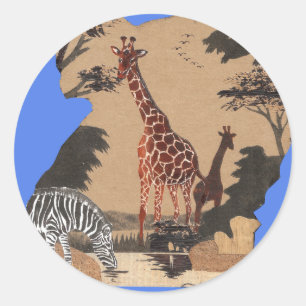 Uganda Wildlife Kaart Kunst Afdrukken Ronde Sticker