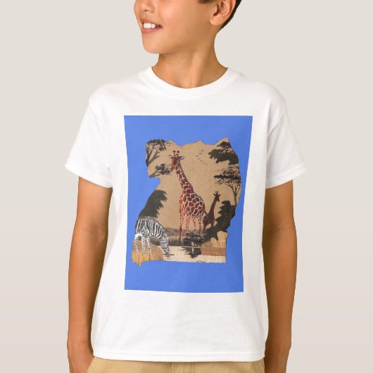 Uganda Wildlife Kaart Kunst Afdrukken T-shirt (Voorkant)