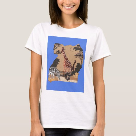 Uganda Wildlife Kaart Kunst Afdrukken T-shirt (Voorkant)
