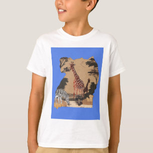 Uganda Wildlife Kaart Kunst Afdrukken T-shirt