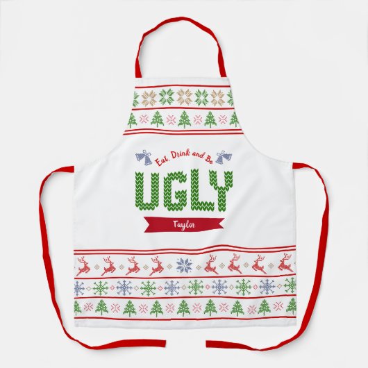 Ugandee kerstSweater Nordic Red Green Knit Name Schort (Voorkant)