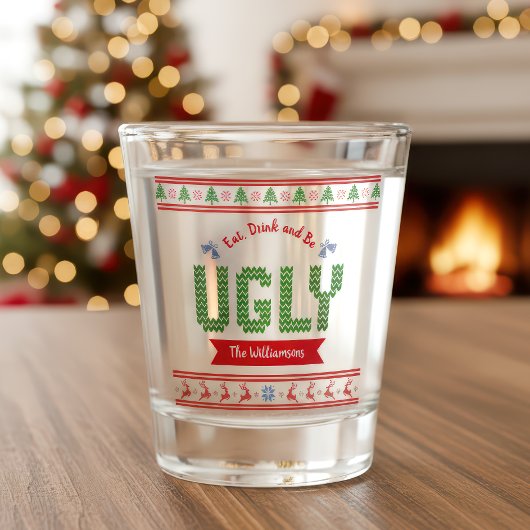 Ugandee kerstSweater Nordic Red Green Knit Name Shot Glas