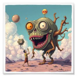 Uggly weird Alien illustratie Unieke kunst Foto Afdruk