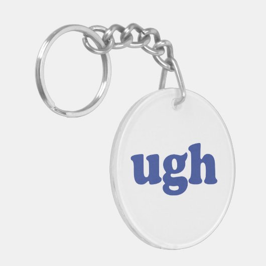 "Ugh" blauwe letters witte acryl Sleutelhanger (Voorkant Links)